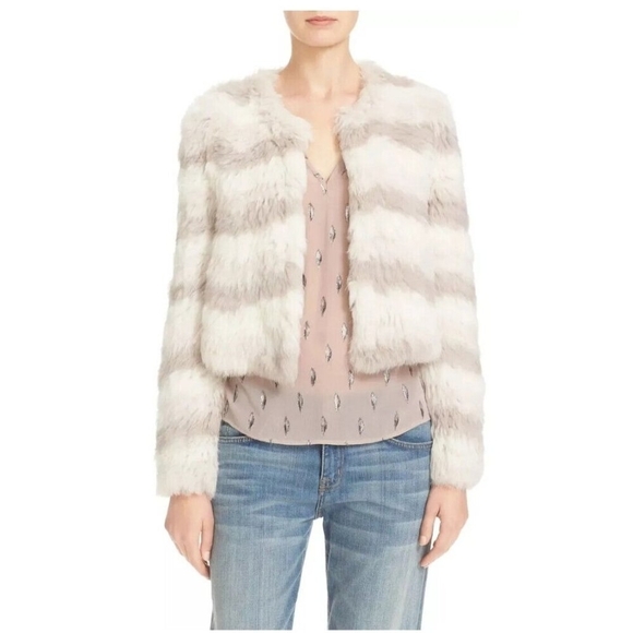 Joie Toshi Rabbit Fur Chevron Jacket Size S - Picture 2 of 12